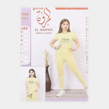 بيجامه تيشرت وبنطلون بناتي الوان متعدده من او اي